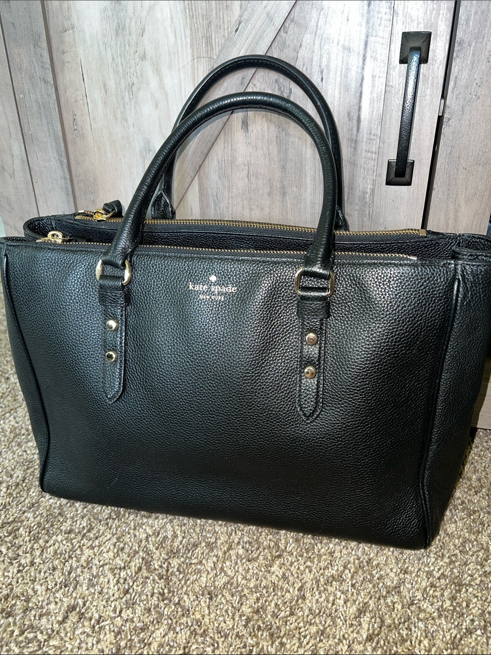 kate spade Black Pebbled Leather Satchel with Gold Hardware